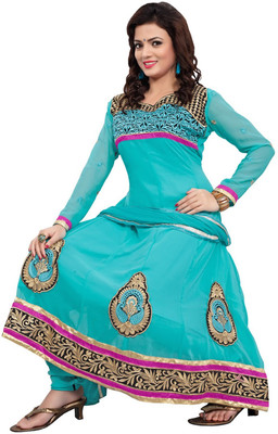 

Parishi Fashion Chiffon Embroidered Salwar Suit Dupatta Material(Un-stitched), Blue