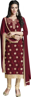 

Khushali Chanderi Self Design, Embroidered Salwar Suit Dupatta Material(Un-stitched), Cream;maroon
