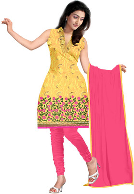 

Jiya Cotton Self Design, Embroidered, Embellished Salwar Suit Dupatta Material(Un-stitched), Pink;yellow