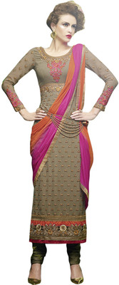 

Jiya Georgette Self Design, Embroidered Salwar Suit Dupatta Material(Un-stitched), Beige;orange;pink