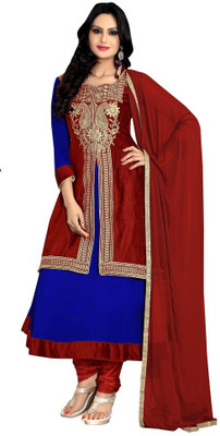 

Trendz Apparels Georgette Embroidered Dress/Top Material(Un-stitched), Blue;red