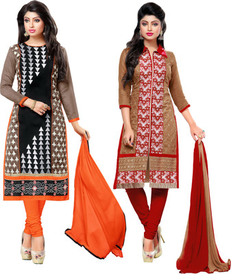 

Khushali Chanderi Self Design, Embroidered Salwar Suit Dupatta Material(Un-stitched), Beige;black;orange;red