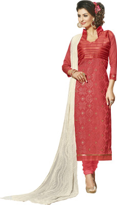 

Khushali Chanderi Self Design, Embroidered Salwar Suit Dupatta Material(Un-stitched), Red;white