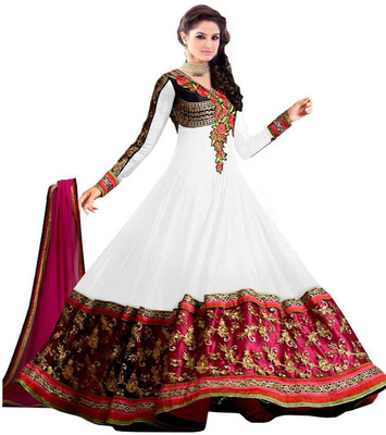 

Javuli Georgette Embroidered Salwar Suit Dupatta Material(Un-stitched), White