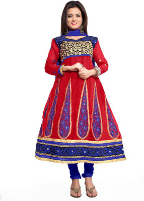 Khushali Georgette Self Design, Embroidered Dress/Top Material(Un-stitched), Red