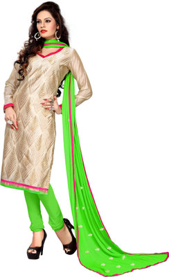

Jiya Chanderi Embroidered Dress/Top Material(Un-stitched), Beige;light green