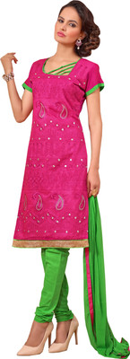 

Jiya Chanderi Self Design, Embroidered Salwar Suit Dupatta Material(Un-stitched), Green;pink