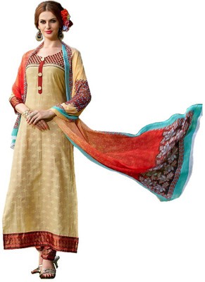 

Raania'S Wardrobe Cotton Embroidered Salwar Suit Dupatta Material(Un-stitched), Beige