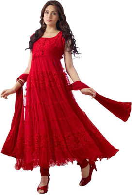 

V And V Shop Georgette Self Design Semi-stitched Salwar Suit Dupatta Material, Red