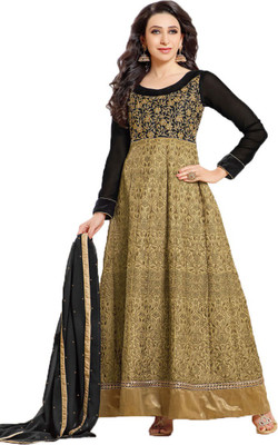 

Parishi Fashion Georgette Embroidered Semi-stitched Salwar Suit Dupatta Material, Black
