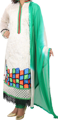 

Zuha Collection Silk Embroidered Salwar Suit Dupatta Material(Un-stitched), Green;white
