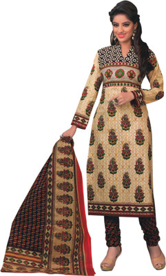 

Panchajanya Cotton Printed Salwar Suit Dupatta Material(Un-stitched), Beige