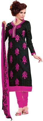 

Khushali Chanderi Self Design, Embroidered Salwar Suit Dupatta Material(Un-stitched), Black;pink
