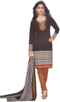 

Indian Wear Online Cotton Embroidered Semi-stitched Salwar Suit Dupatta Material, Brown
