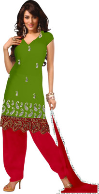 

Party Wear Dresses Cotton Embroidered Salwar Suit Dupatta Material(Un-stitched), Green