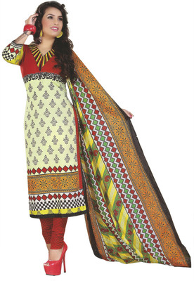 Pshopee Cotton Printed Salwar Suit Dupatta Material(Un-stitched), White