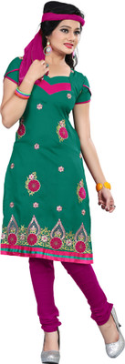 

Shree Vardhman Cotton Embroidered Salwar Suit Dupatta Material(Un-stitched), Green
