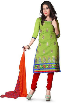 

Lunawat Synthetics Chanderi Embroidered Salwar Suit Dupatta Material(Un-stitched), Mahendi