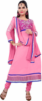 

Parishi Fashion Chiffon Embroidered Salwar Suit Dupatta Material(Un-stitched), Pink