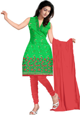 

Jiya Cotton Self Design, Embroidered, Embellished Salwar Suit Dupatta Material(Un-stitched), Light green;red