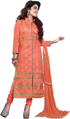 

Khushali Cotton Self Design, Embroidered Salwar Suit Dupatta Material(Un-stitched), Orange