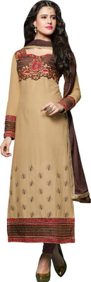 

Diva Divine Cotton Embroidered Semi-stitched Salwar Suit Dupatta Material, Chikoo