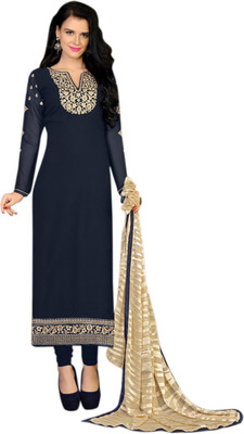 

Vandv Shop Georgette Embroidered Semi-stitched Salwar Suit Dupatta Material, Blue