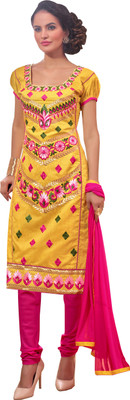 

Khushali Chanderi Self Design, Embroidered Salwar Suit Dupatta Material(Un-stitched), Pink;yellow