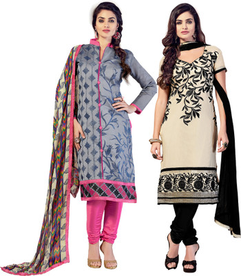

Jiya Chanderi Self Design, Embroidered Salwar Suit Dupatta Material(Un-stitched), Beige;grey