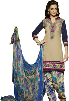 

BanoRani Cotton Embroidered Salwar Suit Dupatta Material(Un-stitched), Beige