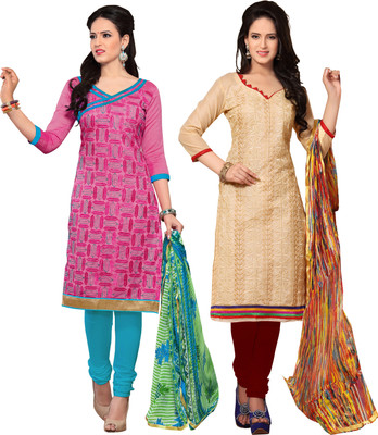 

Khushali Chanderi Self Design, Embroidered Salwar Suit Dupatta Material(Un-stitched), Chickoo;pink