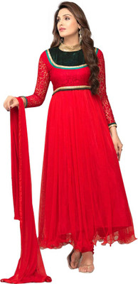 

V And V Shop Net Self Design Salwar Suit Dupatta Material(Un-stitched), Red