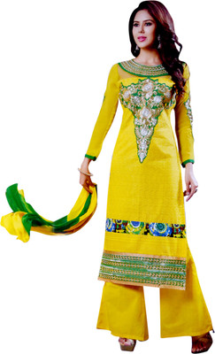 

Khwaish Cotton Embroidered Kurta & Palazzo Material(Un-stitched), Yellow