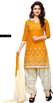 

BanoRani Chanderi Embroidered Semi-stitched Salwar Suit Dupatta Material, Yellow