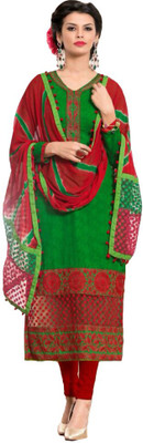 

GoAavaran Cotton Embroidered Salwar Suit Dupatta Material(Un-stitched), Green red
