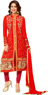 

Khushali Georgette Self Design, Embroidered, Embellished Dress/Top Material(Un-stitched), Red