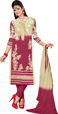 

Khushali Chanderi Self Design, Embroidered Salwar Suit Dupatta Material(Un-stitched), Beige;purple