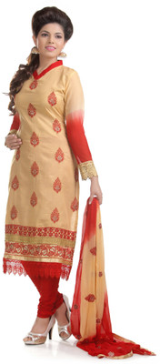 

Khushali Cotton Self Design, Embroidered, Embellished Salwar Suit Dupatta Material(Un-stitched), Beige;red