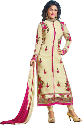 

Khushali Georgette Self Design, Embroidered Salwar Suit Dupatta Material(Un-stitched), Beige;pink