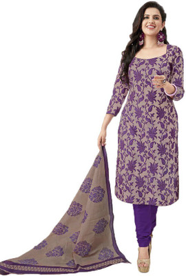 

Indian Wear Online Cotton Printed Semi-stitched Salwar Suit Dupatta Material, Purple