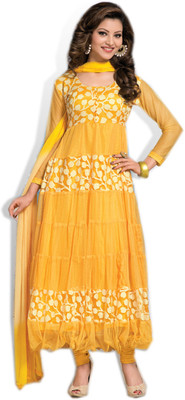 

V & V Shop Georgette Self Design Semi-stitched Salwar Suit Dupatta Material, Yellow
