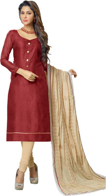 

Parishi Fashion Chanderi Embroidered Salwar Suit Dupatta Material(Un-stitched), Maroon