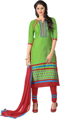 

Jiya Cotton Self Design, Embroidered Salwar Suit Dupatta Material(Un-stitched), Green;red