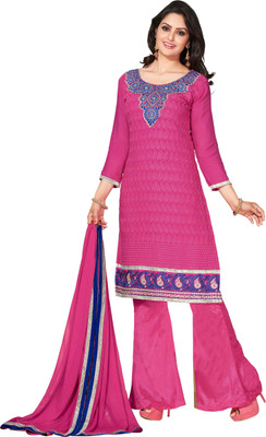 

Aasvaa Chanderi Embroidered Dress/Top Material(Un-stitched), Pink