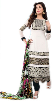 

Party Wear Dresses Georgette Embroidered Semi-stitched Salwar Suit Dupatta Material, White