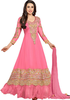 

Vandv Shop Georgette Self Design Semi-stitched Salwar Suit Dupatta Material, Pink