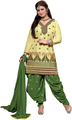 

Party Wear Dresses Cotton Embroidered Semi-stitched Salwar Suit Dupatta Material, Green