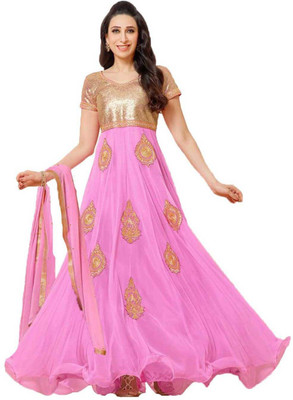 

Javuli Georgette Embroidered Salwar Suit Material(Un-stitched), Pink