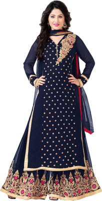 

Parishi Fashion Georgette Embroidered Dress/Top Material(Un-stitched), Blue
