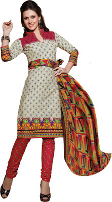 

Khushali Cotton Self Design, Printed Salwar Suit Dupatta Material(Un-stitched), Cream;dark pink;multi